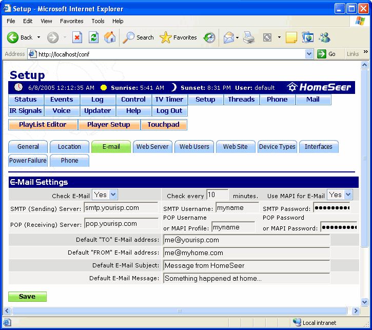 The Email Settings Screen