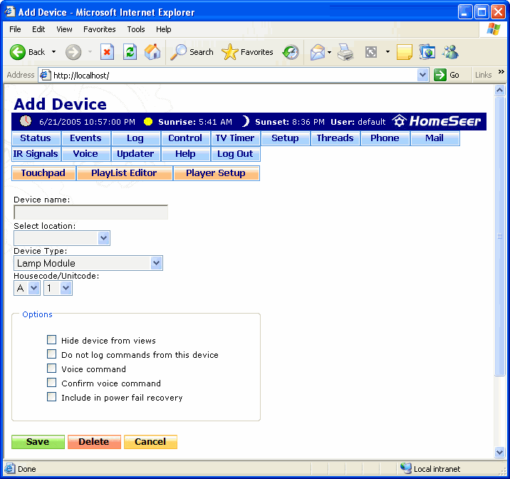 The Add Device Screen