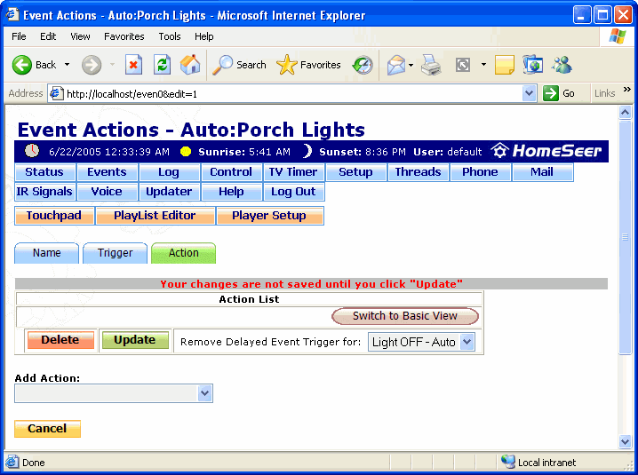 The Event Actions: Remove Delayed Event Trigger Action Screen