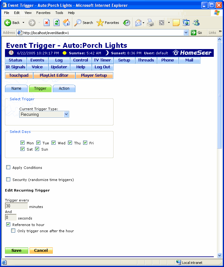 The Event Trigger: Recurring Screen